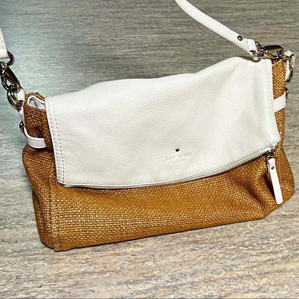 Kate Spade ♠️ white leather and burlap shoulder bag - Picture 1 of 16